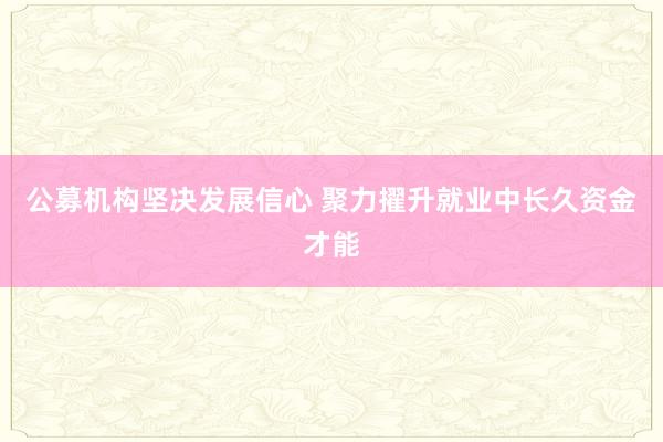 公募机构坚决发展信心 聚力擢升就业中长久资金才能