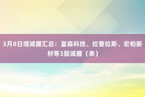 3月8日增减握汇总：富淼科技、拉普拉斯、宏柏新材等3股减握（表）