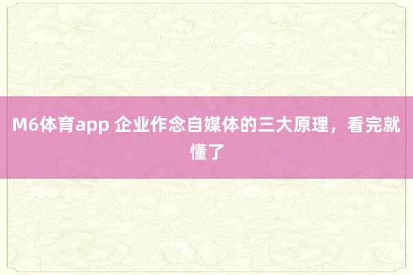M6体育app 企业作念自媒体的三大原理，看完就懂了