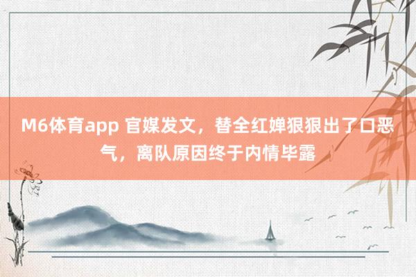 M6体育app 官媒发文，替全红婵狠狠出了口恶气，离队原因终于内情毕露
