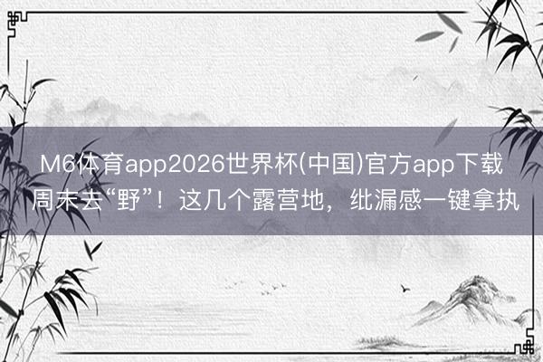 M6体育app2026世界杯(中国)官方app下载 周末去“野”！这几个露营地，纰漏感一键拿执