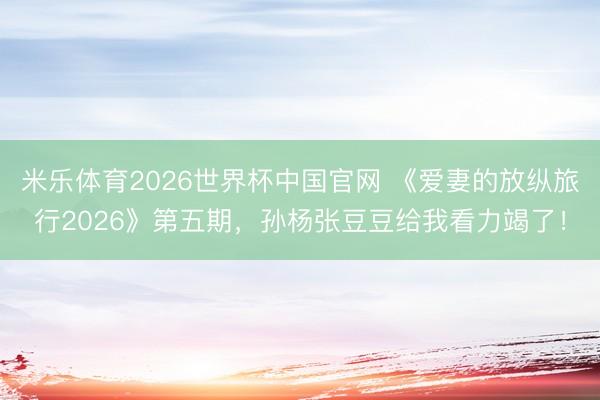 米乐体育2026世界杯中国官网 《爱妻的放纵旅行2026》第五期，孙杨张豆豆给我看力竭了！