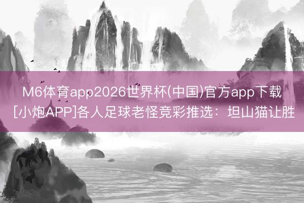 M6体育app2026世界杯(中国)官方app下载 [小炮APP]各人足球老怪竞彩推选：坦山猫让胜